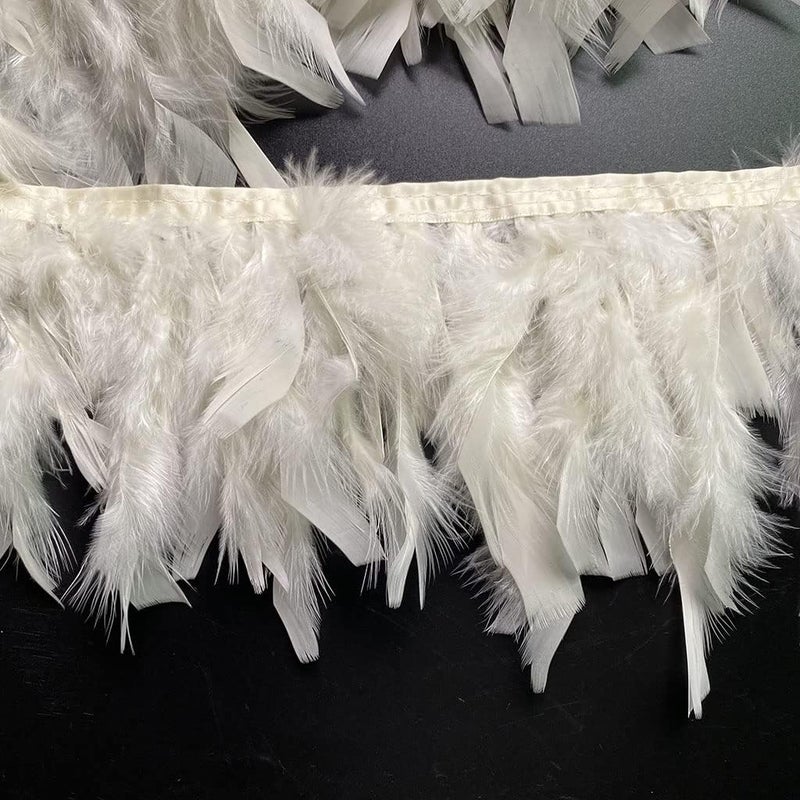 Shekyeon Turkey Feathers Fringe Trim for Party Clothing DIY Sewing Crafts Decoration Pack of 2 Yards (Ivory) - Image 2